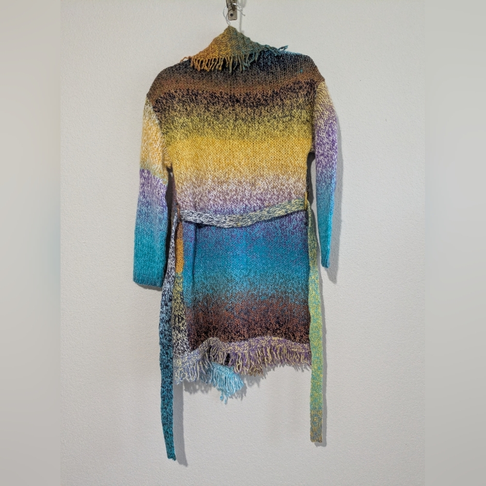 Anthropologie Greylin Oversized Rainbow Knit Fringe Open Front Wrap Sweater S - Picture 13 of 16